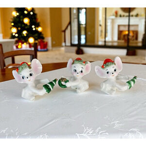 VTG 1950s-60s Napcoware Christmas Baby Mice Candle Hugger Figurines Bone China